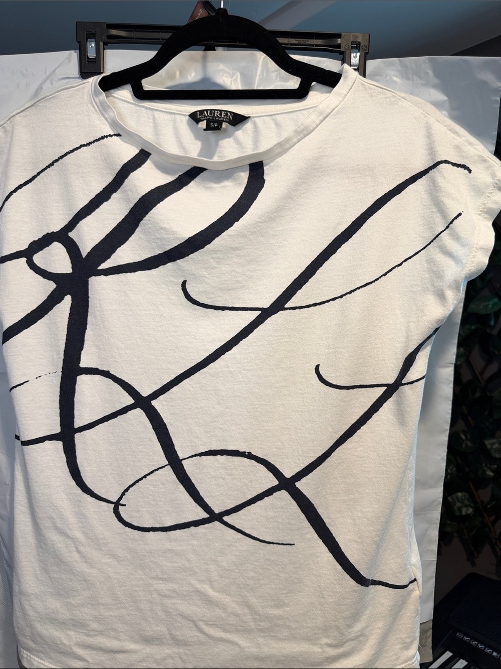 Lauren Ralph Lauren White Tee with Black Script Print BLACK LABEL